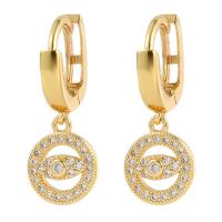 Huggie Hoop Drop Earring, Brass, gold color plated, micro pave cubic zirconia & for woman & hollow 