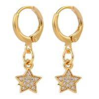 Huggie Hoop Drop Earring, Brass, Star, gold color plated, micro pave cubic zirconia & for woman 