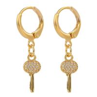 Huggie Hoop Drop Earring, Brass, Key, gold color plated, micro pave cubic zirconia & for woman 