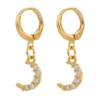 Huggie Hoop Drop Earring, Brass, Moon, gold color plated, micro pave cubic zirconia & for woman 