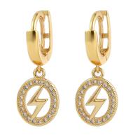 Huggie Hoop Drop Earring, Brass, Lightning Symbol, gold color plated, micro pave cubic zirconia & for woman & hollow 