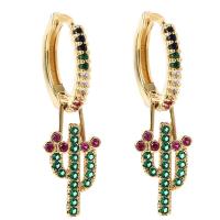 Aro aro gota pendiente, metal, Opuntia Stricta, chapado en color dorado, micro arcilla de zirconia cúbica & para mujer, multicolor, 33mm, Vendido por Par