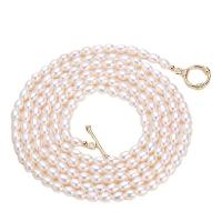 Collar de cadena del suéter de la perla de agua dulce, Perlas cultivadas de agua dulce, con metal, latón cierre de aro y barrita, multicapa & para mujer, Blanco, 5-6mm, longitud:110-115 cm, Vendido por UD