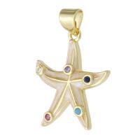 Cubic Zirconia Micro Pave Brass Pendant, Starfish, gold color plated, fashion jewelry & DIY & micro pave cubic zirconia & enamel, multi-colored Approx 3mm 