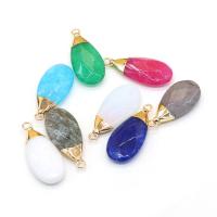 Gemstone Brass Pendants, Natural Stone, with Brass, Teardrop, gold color plated & Unisex & faceted 