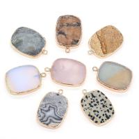 Gemstone Brass Pendants, Natural Stone, with Brass, Rectangle, gold color plated & Unisex 