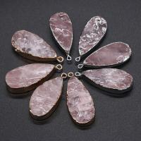 Natural Quartz Pendants, Rose Quartz, with Brass, Teardrop, plated, Unisex 