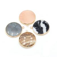 Gemstone Brass Pendants, Natural Stone, with Brass, Round, gold color plated & Unisex 