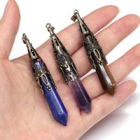 Gemstone Zinc Alloy Pendants, Natural Stone, with Zinc Alloy, Conical, antique bronze color plated & Unisex 