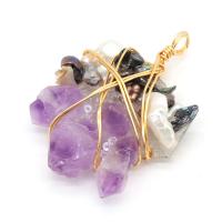 Kultivierten Süßwasser Perle Messing Anhänger, Amethyst, mit Natürliche kultivierte Süßwasserperlen & Harz & Messing, goldfarben plattiert, unisex, violett, 40x50mm, verkauft von PC