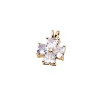 Cubic Zirconia Brass Pendants, with Cubic Zirconia, Flower, gold color plated, DIY 