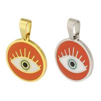 Enamel Stainless Steel Pendant, 304 Stainless Steel, Flat Round, Vacuum Plating, evil eye pattern 