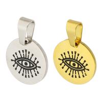 Enamel Stainless Steel Pendant, 304 Stainless Steel, Flat Round, Vacuum Plating, with eye pattern 