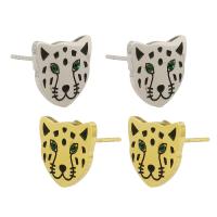 Edelstahl Stud Ohrring, 304 Edelstahl, Leopard, Vakuumbeschichtung, Emaille, keine, 12x11x12mm, verkauft von Paar