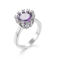 Anneau de cuivre de Zircon, laiton, Placage de couleur platine, bijoux de mode & unisexe & normes différentes pour le choix & avec zircone cubique, violet, Vendu par PC