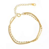 Titanio Acero Pulseras y brazaletes, Partículas de acero, con 1.57inch extender cadena, 18K chapado en oro, Doble capa & Joyería & para mujer, dorado, longitud:aproximado 6.1 Inch, Vendido por UD