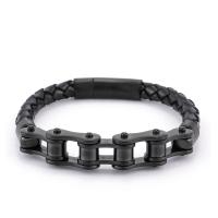 cuir PU bracelet, Rond, Placage de couleur noire de plumbum, bijoux de mode & pour homme, noire cm, Vendu par PC