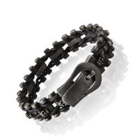 cuir PU bracelet, avec acier inoxydable 316L, Rond, Placage de couleur noire de plumbum, bijoux de mode & pour homme, noire, 16mm Environ 24 cm, Vendu par PC