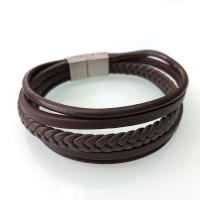 cuir PU bracelet, avec Acier inoxydable 304, Rond, Placage, bijoux de mode & pour homme, plus de couleurs à choisir cm, Vendu par PC