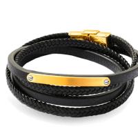 PU Leather Bracelet, with Titanium Steel, Round, plated, fashion jewelry & for man cm 