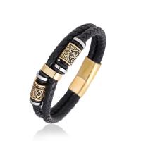 cuir PU bracelet, avec Acier inoxydable 304, Rond, Placage de couleur d'or, bijoux de mode & pour homme, Or .5 cm, Vendu par PC