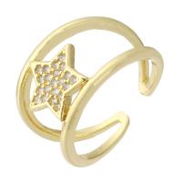 Cubic Zirconia Micro Pave Brass Finger Ring, Star, gold color plated, Adjustable & micro pave cubic zirconia & hollow, US Ring 