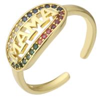 Cubic Zirconia Micro Pave Brass Finger Ring, gold color plated, Adjustable & micro pave cubic zirconia, multi-colored, US Ring .5 