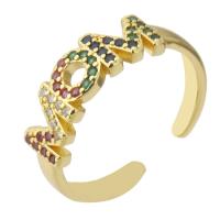 Cubic Zirconia Micro Pave Brass Finger Ring, gold color plated, Adjustable & micro pave cubic zirconia & hollow, multi-colored, US Ring .5 