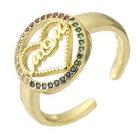 Cubic Zirconia Micro Pave Brass Finger Ring, gold color plated, Adjustable & micro pave cubic zirconia & hollow, multi-colored, US Ring 