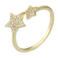 Cubic Zirconia Micro Pave Brass Finger Ring, Star, gold color plated, Adjustable & micro pave cubic zirconia, US Ring 