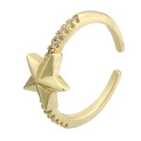 Cubic Zirconia Micro Pave Brass Finger Ring, Star, gold color plated, Adjustable & micro pave cubic zirconia, US Ring 