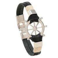 Leder Armband mit Europa Verschluss, Kuhhaut, mit Hanfgarn & Zinklegierung, rund, silberfarben plattiert, Modeschmuck & unisex, schwarz, 205x10mm, verkauft von PC