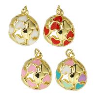 Enamel Brass Pendants, Round, gold color plated, hollow 