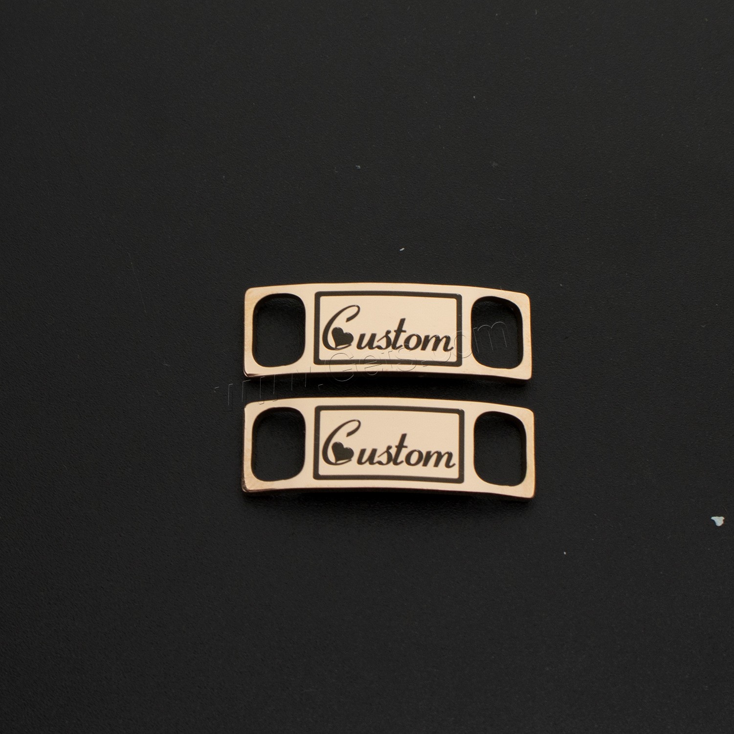 304 Edelstahl Schuhe Verschluss, Vakuum-Ionen-Beschichtung, Jeder benutzerdefinierte Text muss weniger als zehn Buchstaben sein & 2 Stück, keine, 30x10mm, verkauft von setzen