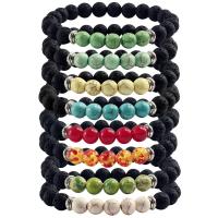 Lava Bead Bracelet, Natural Stone, with Lava & Zinc Alloy, Round, silver color plated & Unisex 8mm Approx 19 cm 