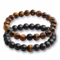 Pulsera de Piedras Preciosas, Piedra natural, con Piedra Negra, Esférico, Ungir, diferentes materiales para la opción & unisexo, más colores para la opción, 8mm, longitud:aproximado 19 cm, aproximado 2PCs/Set, Vendido por Set