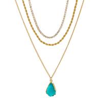 Collier de mode Multi couche, alliage de zinc, avec Pierre naturelle, plaqué de couleur d'or KC, trois couches & bijoux de mode & pour femme & avec strass, doré Environ 21.65 pouce, Vendu par PC