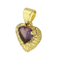 Pendentifs en laiton cristal, avec cristal, coeur, Placage de couleur d'or Vendu par PC