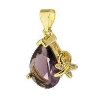 Pendentifs en laiton cristal, avec cristal, larme, Placage de couleur d'or, pavé de micro zircon Environ 3mm, Vendu par PC