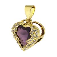 Pendentifs en laiton cristal, avec cristal, coeur, Placage de couleur d'or, pavé de micro zircon Vendu par PC