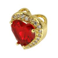 Colgantes de cristal latón, metal, con Cristal, Corazón, chapado en color dorado, micro arcilla de zirconia cúbica & perforado doble, 14x15x9mm, agujero:aproximado 2mm, Vendido por UD