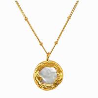 Collier de chaîne en laiton de perles d'eau douce, perle d'eau douce cultivée, avec laiton, Plaqué d'or 18K, Naturel & bijoux de mode & pour femme, doré, 15mm cm, Vendu par PC