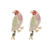 Zinc alliage strass Stud Earring, alliage de zinc, oiseau, Placage de couleur d'or, bijoux de mode & pour femme & avec strass, multicolore Vendu par paire