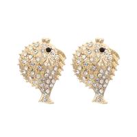 Zinc alliage strass Stud Earring, alliage de zinc, Placage de couleur d'or, bijoux de mode & pour femme & avec strass, multicolore Vendu par paire