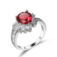 Anneau de cuivre de Zircon, laiton, avec zircon cubique, larme, Placage de couleur platine, bijoux de mode & normes différentes pour le choix & pour femme & facettes, rouge, 13mm, Vendu par PC