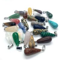 Gemstone Brass Pendants, with Brass, Teardrop, silver color plated 