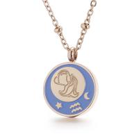 Stainless Steel Jewelry Necklace, 304 Stainless Steel, 12 Signs of the Zodiac, light rose gold color plated, fashion jewelry & for woman & enamel 14mm 