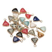 Gemstone Brass Pendants, Natural Stone, with Brass, Triangle, gold color plated, DIY 