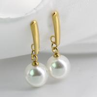 Boucles d'oreilles en acier titane, avec perle de plastique, Placage, pour femme, plus de couleurs à choisir, 30mm, Vendu par paire