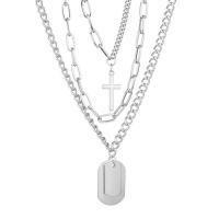 Chaîne en alliage de zinc de fer Collier Pull, avec 2.75inch,3.94inch chaînes de rallonge, trois couches & bijoux de mode & pour femme, argent, 30mm,27mm Environ 26.77 pouce, Environ 22.44 pouce, Environ 17.32 pouce, Vendu par PC